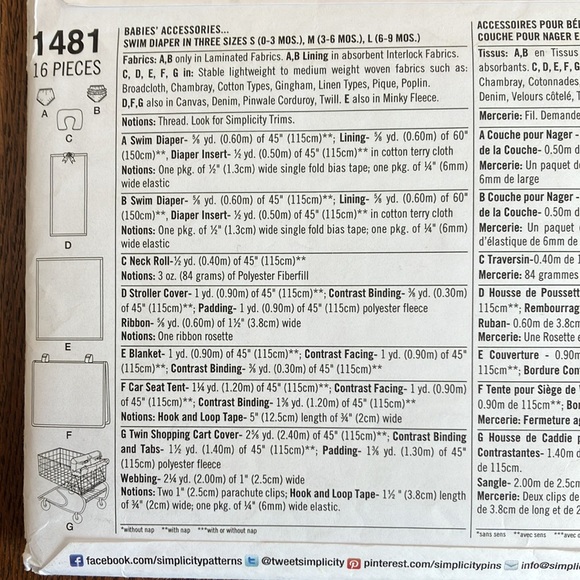 Uncut 1481A Simplicity pat. Many options:swim diaper/neckroll/strollercover&more - Picture 3 of 3